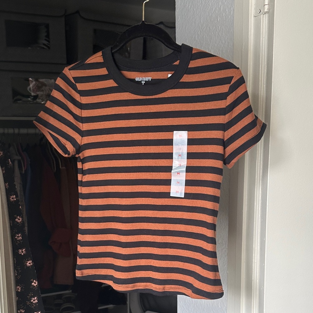 Old Navy Black and Orange Striped Tee